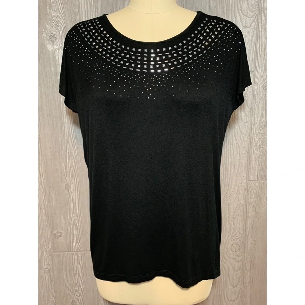 Design History Black Embellished Top Tee S NWT